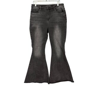 Judy Blue Super Flare Jeans Women 13/31 Black Denim High Rise Raw Hem JB88116